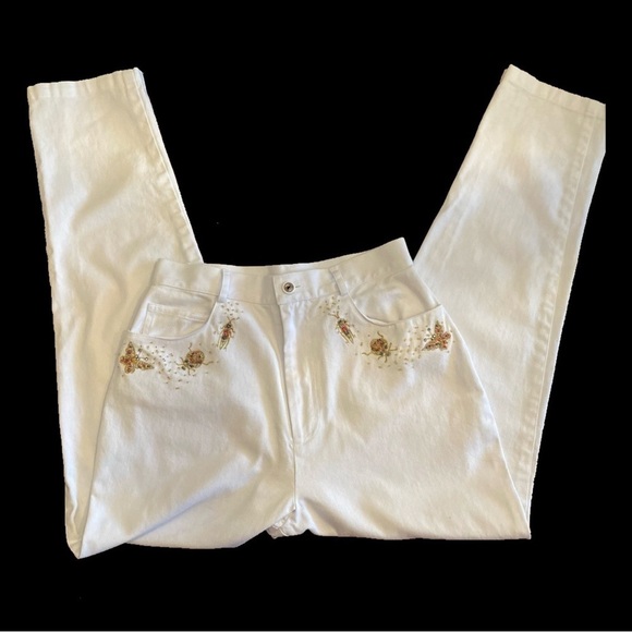 American Vintage Denim - Vintage PRIVATA Beaded Insects Bugs Butterflies White Denim Jeans Size 8